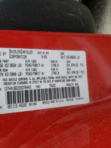 Photo 10 from auction – 2003 DODGE RAM 1500 S with VIN 1D7HA18D23S370443