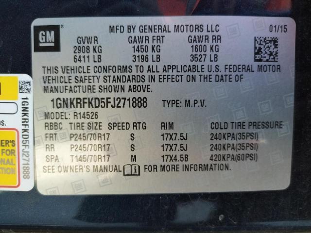 Photo 10 from auction – 2015 CHEVROLET TRAVERSE L with VIN 1GNKRFKD5FJ271888
