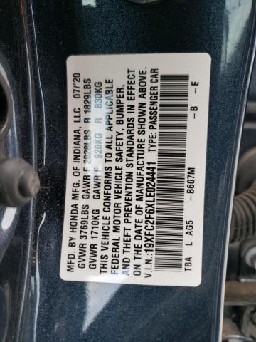 Photo 10 from auction – 2020 HONDA CIVIC LX with VIN 19XFC2F6XLE024441