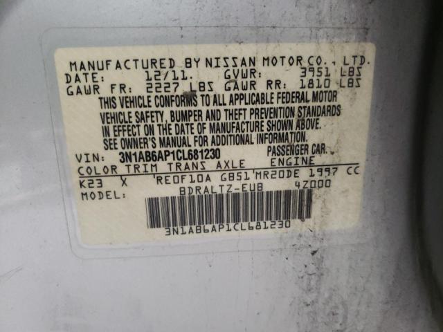 Photo 10 from auction – 2012 NISSAN SENTRA 2.0 with VIN 3N1AB6AP1CL681230