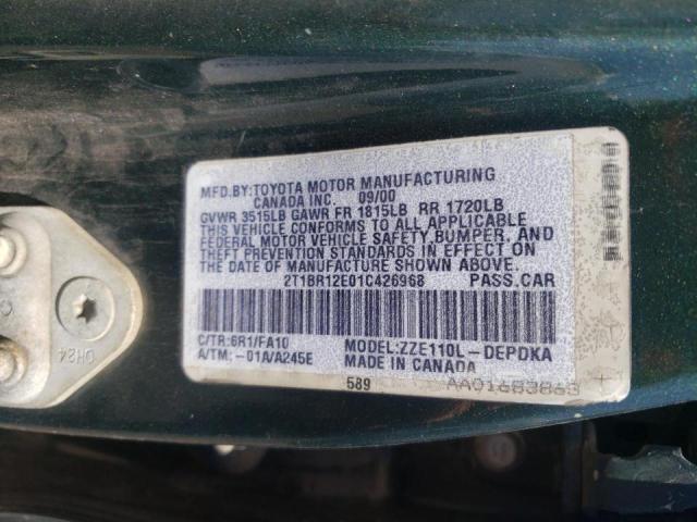 Photo 10 from auction – 2001 TOYOTA COROLLA CE with VIN 2T1BR12E01C426968