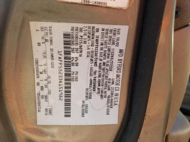 Photo 10 from auction – 2003 FORD TAURUS SES with VIN 1FAFP55233A151982