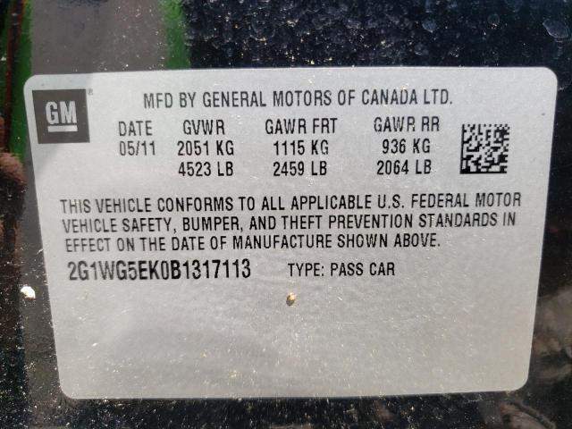 Photo 10 from auction – 2011 CHEVROLET IMPALA LT with VIN 2G1WG5EK0B1317113