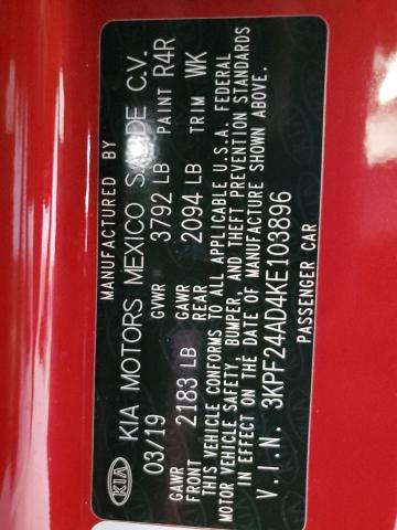 Photo 10 from auction – 2019 KIA FORTE FE with VIN 3KPF24AD4KE103896
