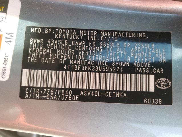 Photo 10 from auction – 2011 TOYOTA CAMRY BASE with VIN 4T1BF3EK3BU595274