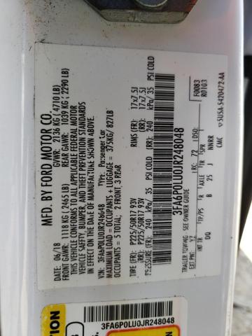 Photo 10 from auction – 2018 FORD FUSION SE with VIN 3FA6P0LU0JR248048