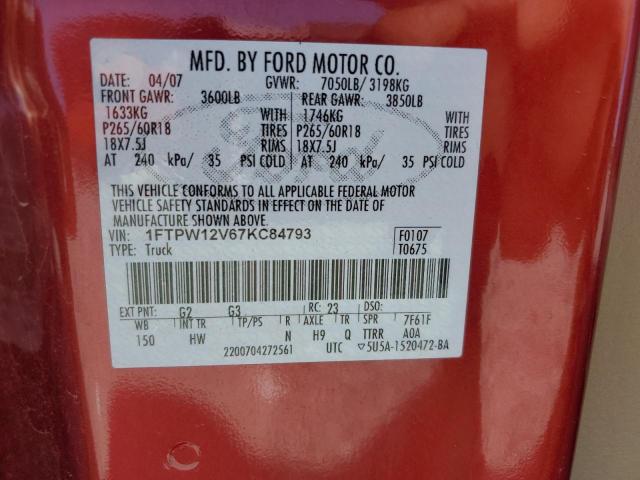 Photo 10 from auction – 2007 FORD F150 SUPER with VIN 1FTPW12V67KC84793