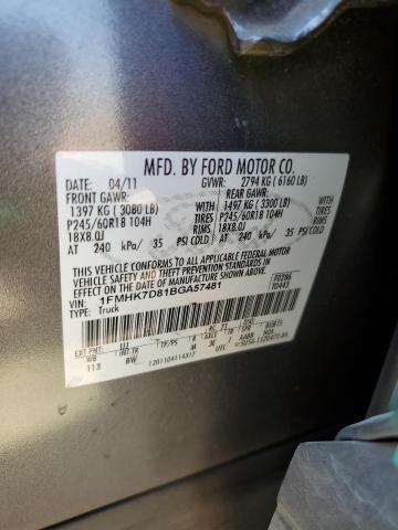 Photo 10 from auction – 2011 FORD EXPLORER X with VIN 1FMHK7D81BGA57481