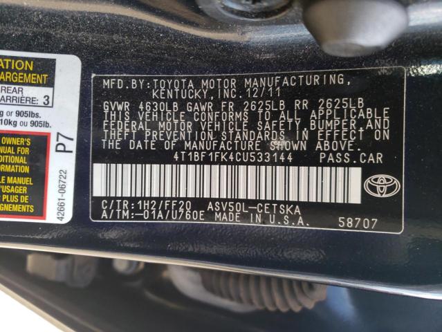 صورة رقم 10 من المزاد - 2012 TOYOTA CAMRY BASE مع VIN 4T1BF1FK4CU533144