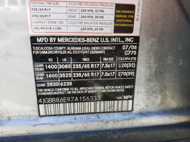 Photo 10 from auction – 2007 MERCEDES-BENZ 350-CLASS with VIN 4JGBB86E97A156333