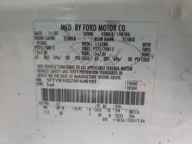 Photo 10 from auction – 2008 FORD RANGER with VIN 1FTYR10D78PA46185