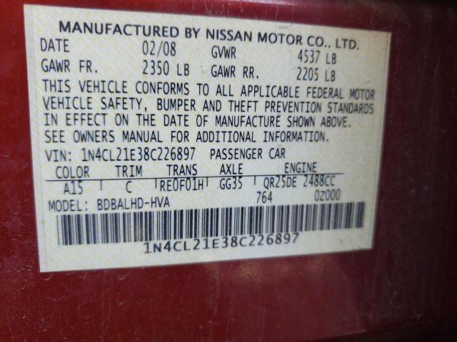 Photo 10 from auction – 2008 NISSAN ALTIMA HYB with VIN 1N4CL21E38C226897