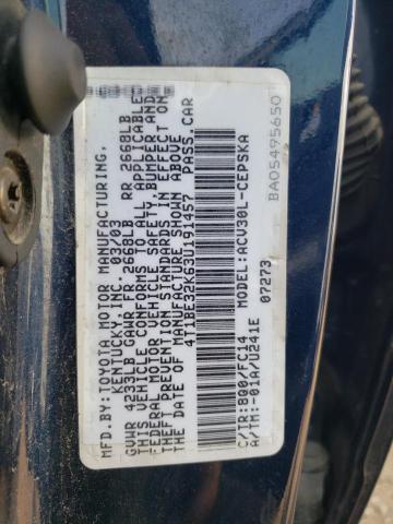 Photo 10 from auction – 2003 TOYOTA CAMRY LE with VIN 4T1BE32K63U191457