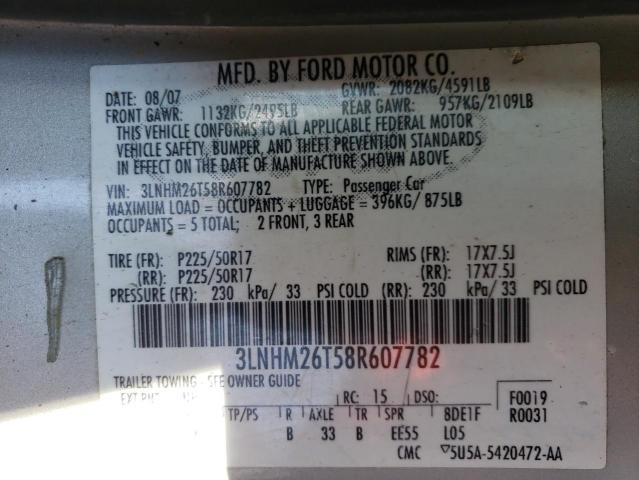 Photo 10 from auction – 2008 LINCOLN MKZ with VIN 3LNHM26T58R607782