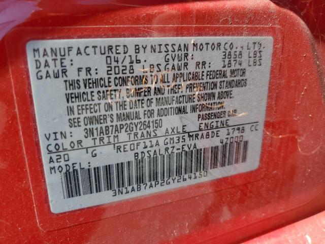 Photo 10 from auction – 2016 NISSAN SENTRA S with VIN 3N1AB7AP2GY264150