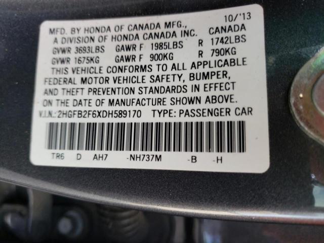 Photo 10 from auction – 2013 HONDA CIVIC HF with VIN 2HGFB2F6XDH589170