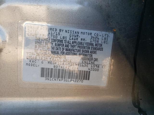 Photo 10 from auction – 2016 NISSAN VERSA S with VIN 3N1CN7AP3GL842270
