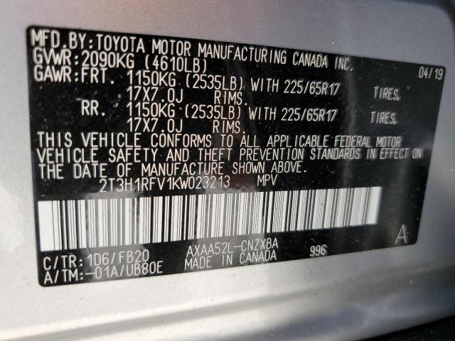 Photo 10 from auction – 2019 TOYOTA RAV4 LE with VIN 2T3H1RFV1KW023213