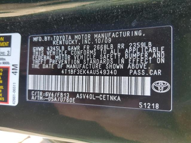 Photo 10 from auction – 2010 TOYOTA CAMRY BASE with VIN 4T1BF3EK4AU549340