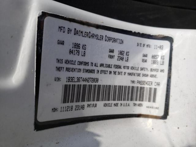Photo 10 from auction – 2004 DODGE STRATUS SE with VIN 1B3EL36T44N272030
