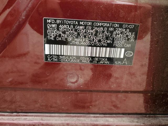 Photo 10 from auction – 2007 LEXUS ES 350 with VIN JTHBJ46G572150796