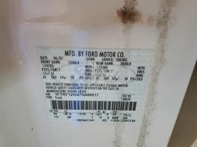 Photo 10 from auction – 2007 FORD F150 with VIN 1FTRF12W47NA86617