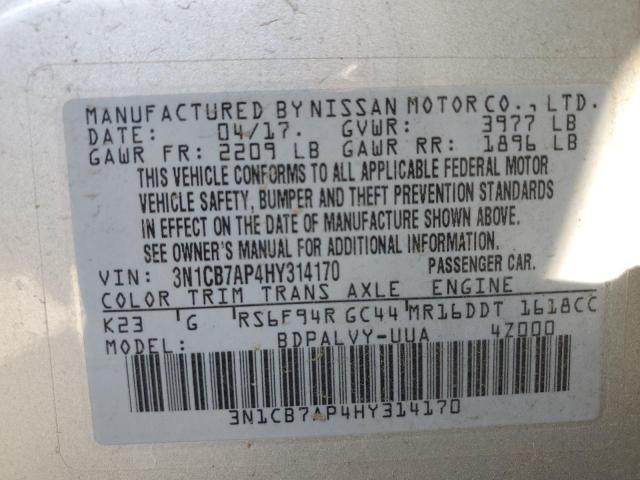 Photo 10 from auction – 2017 NISSAN SENTRA SR with VIN 3N1CB7AP4HY314170