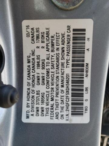 Photo 10 from auction – 2016 HONDA CIVIC LX with VIN 2HGFC2F5XGH546201