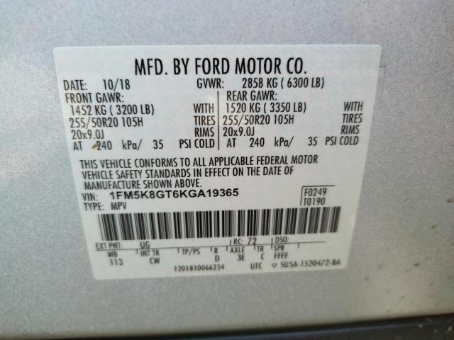 Photo 10 from auction – 2019 FORD EXPLORER S with VIN 1FM5K8GT6KGA19365