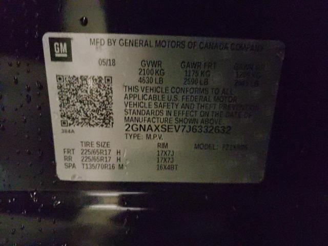 Photo 10 from auction – 2018 CHEVROLET EQUINOX LT with VIN 2GNAXSEV7J6332632
