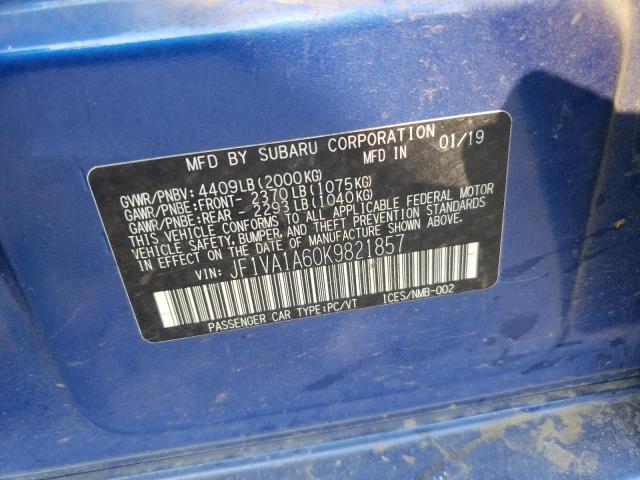 Photo 10 from auction – 2019 SUBARU WRX with VIN JF1VA1A60K9821857