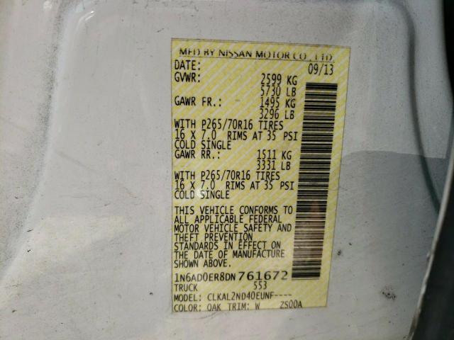 Photo 10 from auction – 2013 NISSAN FRONTIER S with VIN 1N6AD0ER8DN761672