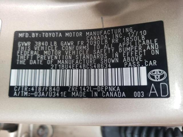 Photo 10 from auction – 2011 TOYOTA COROLLA BA with VIN 2T1BU4EE4BC548634
