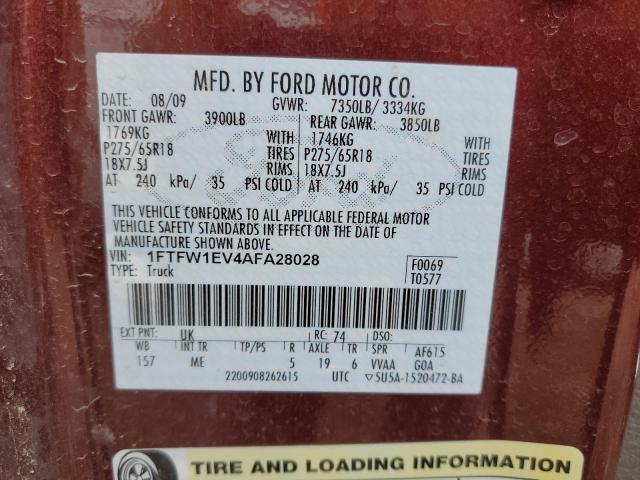 Photo 10 from auction – 2010 FORD F150 SUPER with VIN 1FTFW1EV4AFA28028