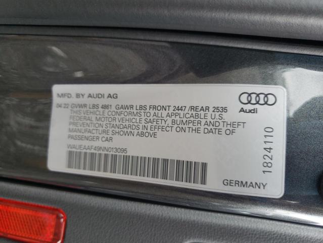 Photo 10 from auction – 2022 AUDI A4 PREMIUM with VIN WAUEAAF49NN013095
