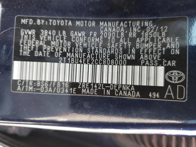 Photo 10 from auction – 2012 TOYOTA CARROLLA with VIN 2T1BU4EE2CC808000