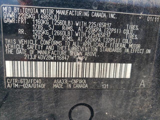 Photo 10 from auction – 2011 TOYOTA RAV4 with VIN 2T3JF4DV2BW116847