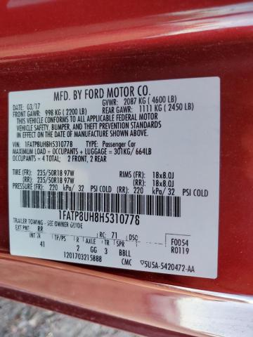 Photo 10 from auction – 2017 FORD MUSTANG with VIN 1FATP8UH8H5310778