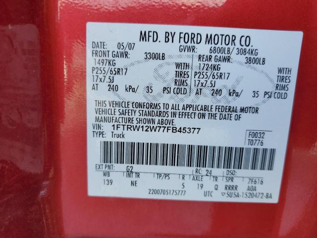Photo 10 from auction – 2007 FORD F150 SUPER with VIN 1FTRW12W77FB45377