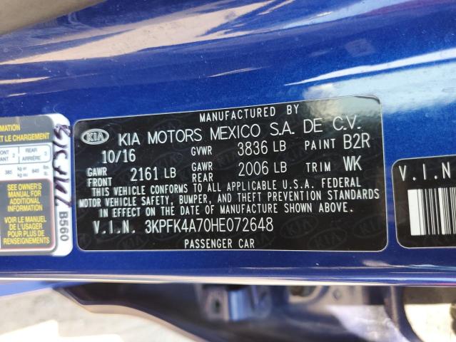 Photo 10 from auction – 2017 KIA FORTE LX with VIN 3KPFK4A70HE072648