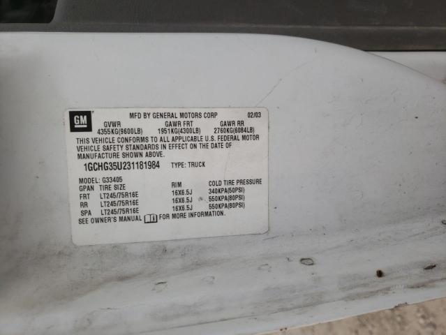 Photo 10 from auction – 2003 CHEVROLET EXPRESS G3 with VIN 1GCHG35U231181984