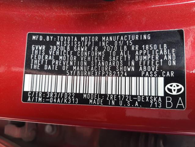 Photo 10 from auction – 2015 TOYOTA COROLLA L with VIN 5YFBURHEXFP262124
