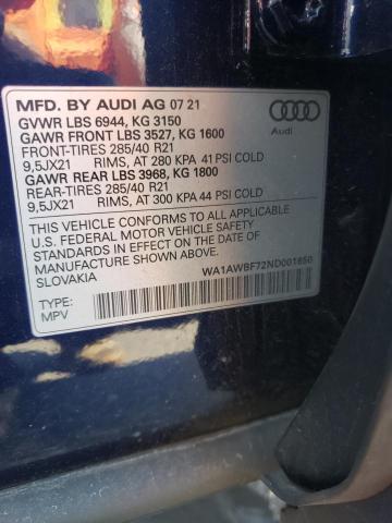 Photo 10 from auction – 2022 AUDI SQ7 PREMIU with VIN WA1AWBF72ND001650