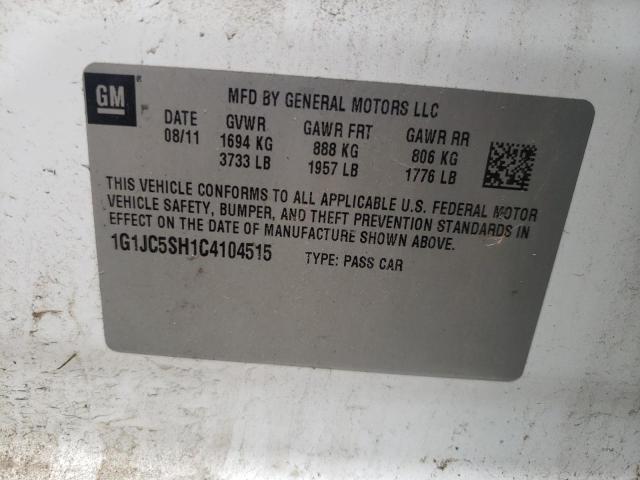 Photo 10 from auction – 2012 CHEVROLET SONIC LT with VIN 1G1JC5SH1C4104515
