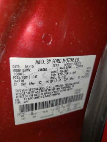 Photo 10 from auction – 2010 FORD ESCAPE XLT with VIN 1FMCU9D72AKD36800