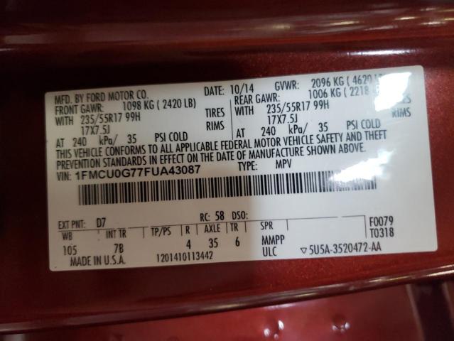 Photo 10 from auction – 2015 FORD ESCAPE SE with VIN 1FMCU0G77FUA43087