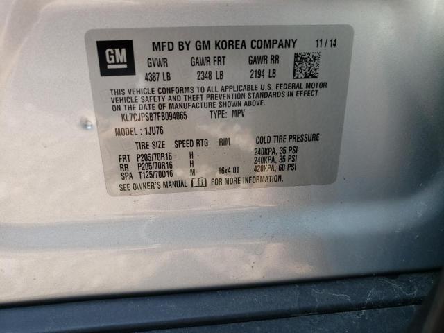 Photo 10 from auction – 2015 CHEVROLET TRAX 1LS with VIN KL7CJPSB7FB094065