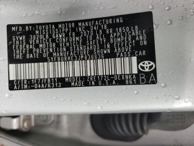 Photo 10 from auction – 2018 TOYOTA COROLLA with VIN 5YFBURHE3JP836636