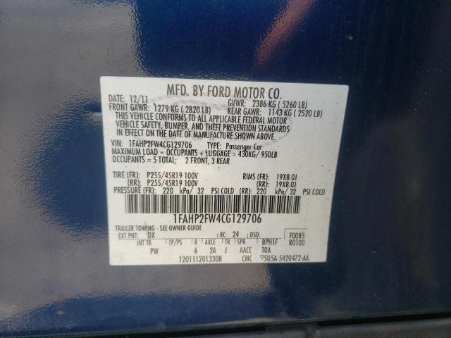 Photo 10 from auction – 2012 FORD TAURUS LIM with VIN 1FAHP2FW4CG129706