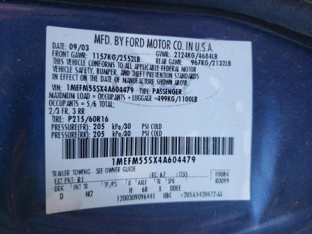 Photo 10 from auction – 2004 MERCURY SABLE with VIN 1MEFM55SX4A604479